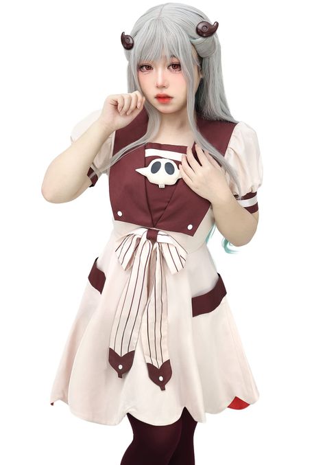 PRICES MAY VARY. Cosplay Costume: Suitable for cute anime cosplay, comic con, Halloween. Packing: Dress, socks. Material: Uniform cloth. Design: Cream-colored sailor dress with red lining, brown details and a scalloped hemline; Non-detachable skull brooch and bow; Dark brown socks with a half-moon and two white spots pattern. US Size: Please check the US size chart carefully. AFTER-SALES WARRANTY: If you have any questions or suggestions about the product before or after buying, please feel free Nene Yashiro Cosplay, Nene Cosplay, Dress With Socks, Cute Anime Cosplay, Skull Brooch, Twin Room, Brown Socks, Cosplay Inspo, Yashiro Nene