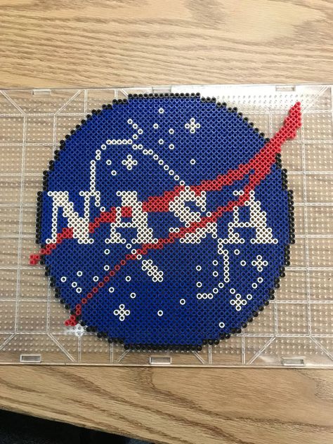 Perler NASA Logo by Slimer530 on DeviantArt Dog Birthday Party Pets, Perler Bead Mario, Easy Perler Bead Patterns, Graph Paper Drawings, Easy Perler Beads Ideas, Nasa Logo, Fuse Bead Patterns, Hama Beads Design, Hama Bead