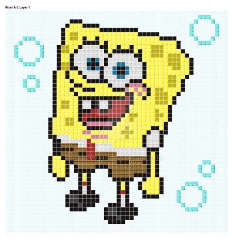 Spongebob Perler Beads Pattern, Pixel Art Pattern Spongebob, Pixel Art Spongebob Easy, Spongebob Pixel Art Grid, Pixel Spongebob, Spongebob Perler, Sponge Bob Pixel Art, Spongebob Cross Stitch, Spongebob Pixel Art