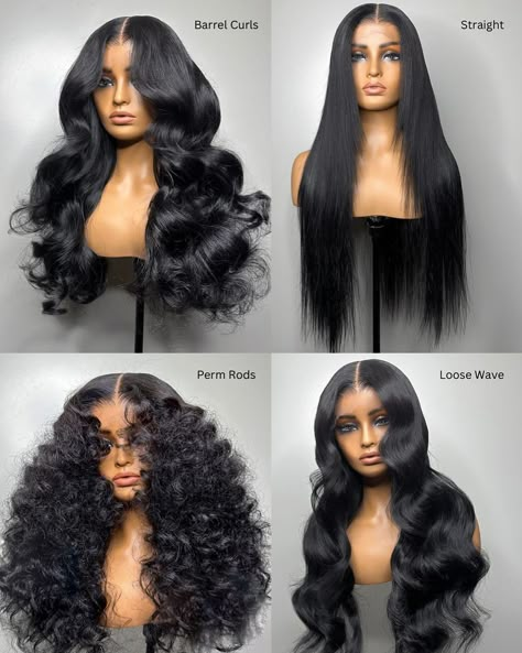 Different Wigs For Black Women, Wig Hair Styling, Lace Front Styles Human Hair Wigs, T Frontal Wig Styles, Wig Collection Aesthetic, T Part Wig Styles, Weave Business, Hair Styles Wig, Wig Styling Ideas