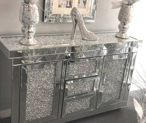 Sideboard - We have largest range of mirrored furniture in the UK Bling Furniture, Diamond Furniture, Glitter Furniture, Glitter Home Decor, Diamond Cabinets, Mirrored Sideboard, Crushed Diamonds, Mirror Lamp, Mirrored Furniture