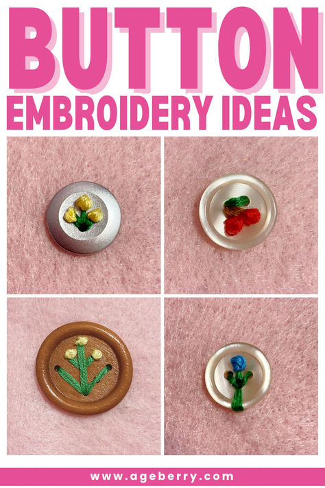 4 buttons with flower embroidery, different designs Buttons On Clothes Ideas, Eye Embroidery Simple, Sewing On Buttons, Buttons On Clothes, Decorating Clothes, Decorate Clothes, Button Embroidery, Sewing Tutorials Bags, Christmas Placemat