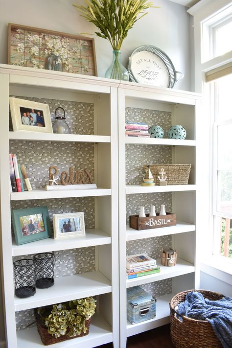 DIY, Home-Beautiful Bookcase Makeover, Painted Bookshelf, Styled Shelves, Fabric Backing, Refreshed Bookcase, Upgrade Bookcase Bookcase Upgrade, Bookshelf Upgrade, Diy Bookcase Makeover, Painted Bookshelf, Styled Shelves, Diy Bookshelves, Bookshelf Makeover, Bookcase Makeover, Painting Bookcase