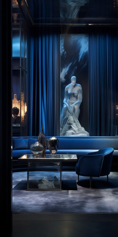 Blue Velvet Interior, Hotel Lobby Design Luxury, Apartment Design Luxury, Modern Boutique Interior, Casino Interior, Salon Gold, Shopping Mall Design, Bar Counter Design, Hotel Lobby Design