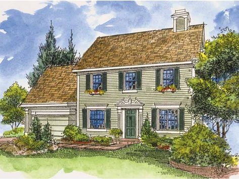 Colonial Style 2 story 4 bedrooms(s) House Plan with 1821 total square feet and 2 Full Bathroom(s) from Dream Home Source House Plans Vintage House Layout, Small Vintage House, Colonial House Floor Plans, Georgian House Plans, House Plans With Garage, House Plans Colonial, Colonial Style House Plans, Early American Style, Southern Style House Plans