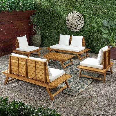 Outdoor Wood Furniture, Sofa Seating, Perfect Backyard, Wood Patio, Teak Frame, White Cushions, Noble House, Conversation Set Patio, Wood Frames