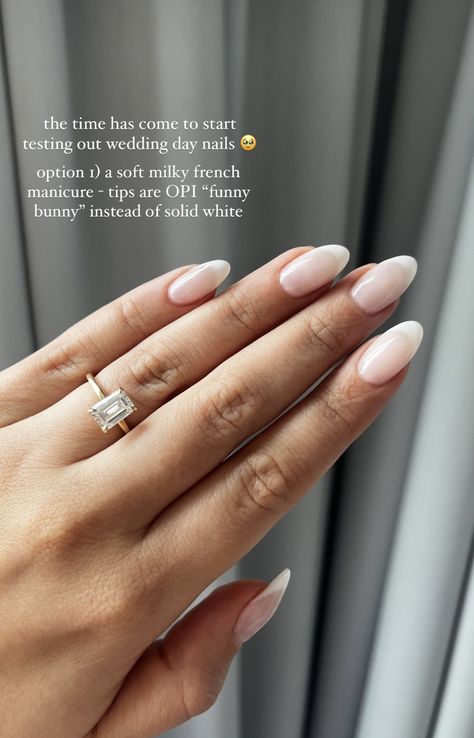 Simple Bridal Manicure, Minimal White Nail Art, Simple Wedding Acrylic Nails, Junior Ring Ceremony Nails, Wedding Glazed Nails, Wedding Nails Minimalist, Rounded Wedding Nails, Wedding Nails White Chrome, Wedding Nail Color For Bride Gel