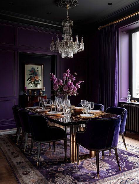 The Power of Color Psychology in Interior Design: Recent Findings and Practical Applications — Living Bright Interiors Urban Room Decor, Purple Dining, Accent Wall Dining, Accent Wall Dining Room, Table Decor Dining Room, Purple Dining Room, Wall Dining Room, Curtains Dining Room, Urban Rooms