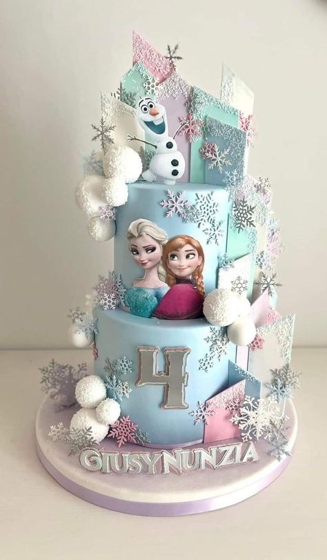 Elsa Themed Birthday Cake, Frozen Cake 2 Tier, Elsa Frozen 2 Birthday Party Ideas, Elsa Frozen Birthday Cake, Frozen Themed Birthday Party Cake, Birthday Cake Elsa Frozen, Frozen Cakes For Girls Birthday, Birthday Cake For 4 Year Girl, Elsa Frozen 2 Cake