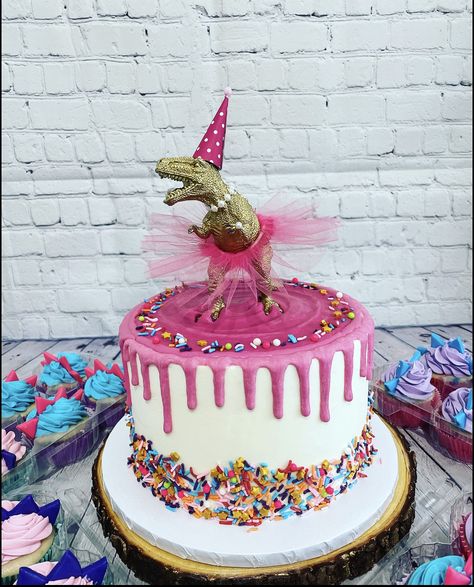 Dino Tea Party Birthday, Dianasore Birthday Theme, Dinosaur Ballerina Cake, Barbie Dinosaur Party, 3 Rex Cake Girl, Tutu Dinosaur Party, Pink Three Rex Party, Pink Dinasour Birthday Cake, Dinosaur Princess Cake