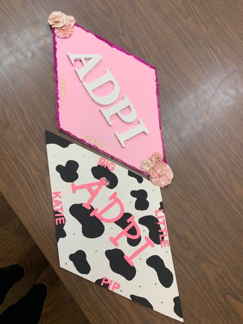 Adpi Diamond Board, Little Gifts Sorority, Sorority Big Little, Alpha Delta Pi, Alpha Delta, Big Little, Greek Life, Cow Print, Sorority