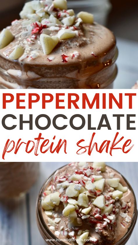 Peppermint Mocha Protein Powder Recipes, Clean Simple Eats White Chocolate Peppermint, Peppermint Mocha Protein Shake, Mint Protein Shake, Peppermint Protein Shake, Island Green Smoothie Recipe, Chocolate Protein Smoothie Recipes, Simple Protein Shake Recipes, Winter Smoothie