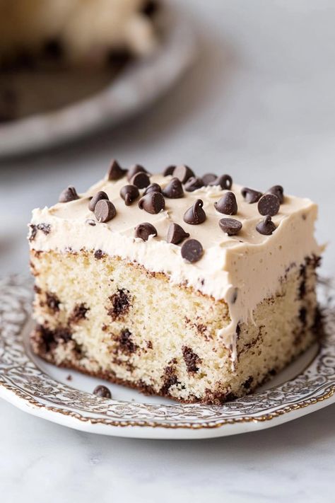 Chocolate Chip Sheet Cake - Insanely Good Chocolate Chip Sheet Cake, Brown Sugar Frosting, Caramel Bits, Sugar Frosting, Chocolate Chip Cake, Poke Cakes, Crazy Cakes, Cake With Cream Cheese, Mini Chocolate Chips