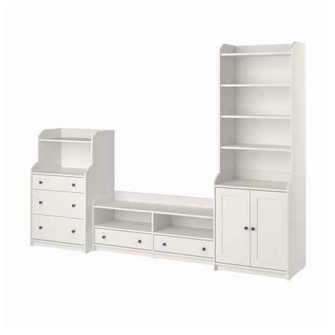 HAUGA TV/storage combination, white, 109x181/8x783/8" - IKEA Ikea Hauga, Ikea Wall Units, Ikea Tv, Media Storage Cabinet, Tv Bank, Ikea Wall, Tv Bench, Tv Storage, White Tv