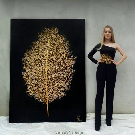 Black And Golden Painting, Golden Leaf Art, 4 Canvas Paintings, Painting For Beginners Easy, Painting On Black Canvas, Easy Canvas Painting Ideas, Elephant Canvas Art, Canvas Painting Ideas For Beginners, Gold Art Painting