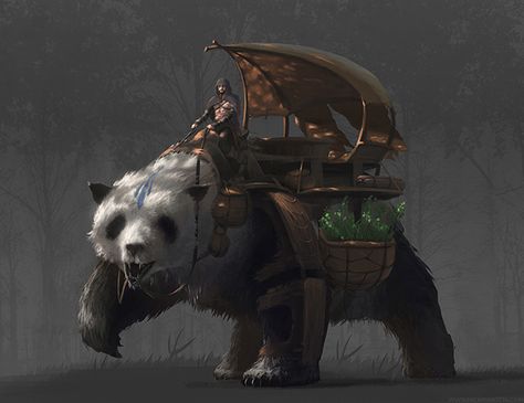 Portfolio on Behance Fantasy Stables Concept Art, Panda Concept Art, Bear Concept Art, Fantasy Transport, Animal Armor, Myths & Monsters, Cute Fantasy Creatures, Creature Drawings, Fantasy Creatures Art