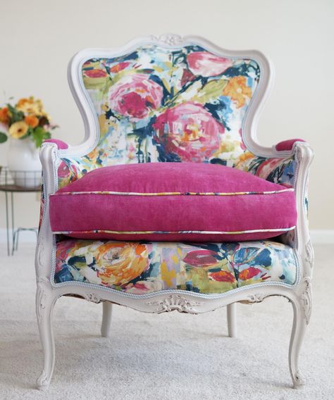 Fantasy Watercolor, Floral Chair, Bergere Chair, Cushion Seat, Living Room Furniture Chairs, San Rafael, French Provincial, Velvet Cushions, Pink Peonies