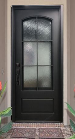 Single Iron Doors Entrance Front Entry, Single Iron Front Door, Back Doors Exterior Kitchen, Black Iron Front Door, Metal Front Door Ideas, Iron Front Door Single, Exterior Doors With Glass Panels, Modern Iron Doors, Front Doors With Glass Panels