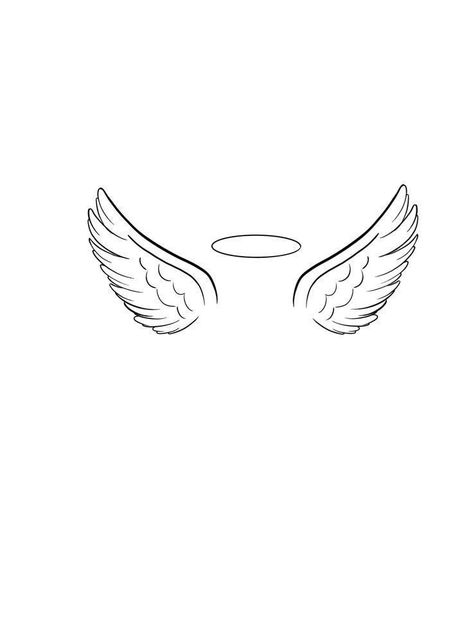 Wings Outline Tattoo, Wings Tattoo Simple, Simple Wings Tattoo, Wings And Halo Tattoo, Simple Angel Wings Tattoo, Angel Wings Tattoo Stencil, Simple Angel Wings, Wings Outline, Dreamer Tattoo