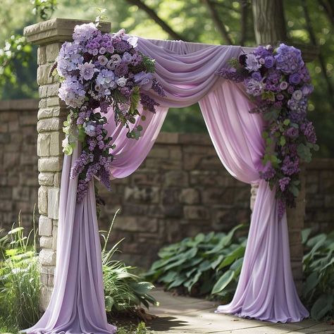 9+ Gorgeous Purple Wedding Theme Details for a Fairy Tale Ceremony • 333+ Inspiring Lifestyle Ideas Dreamy Wedding Decoration, Purple Flower Arch Wedding, Enchanted Forest Theme Purple, Fairy Tale Wedding Theme Receptions, Lilypad Watercolor, Purple Fairy Wedding, Wedding Decorations Lilac, Purple Wedding Aisle, Light Purple Wedding Theme