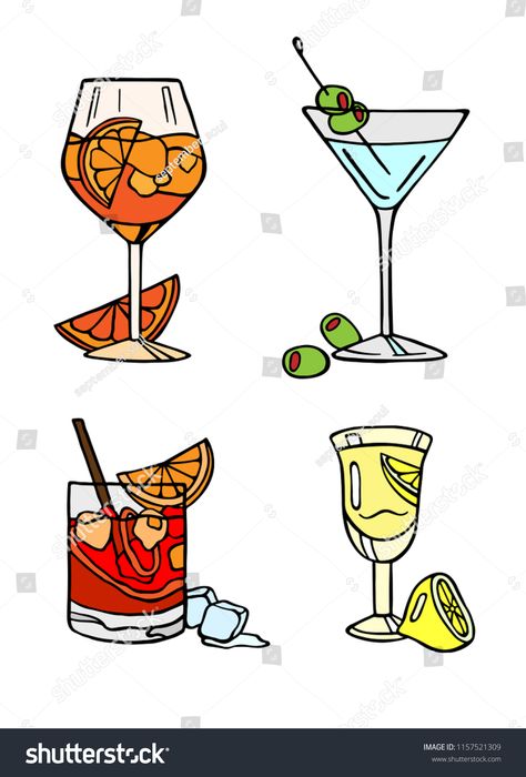 Cocktail Drawing Simple, Church Doodles, Cocktails Drawing, Cocktails Clipart, Cocktail Images, Beaded Sunglasses, Cocktail Theme, Cocktail Illustration, Diy Cocktails