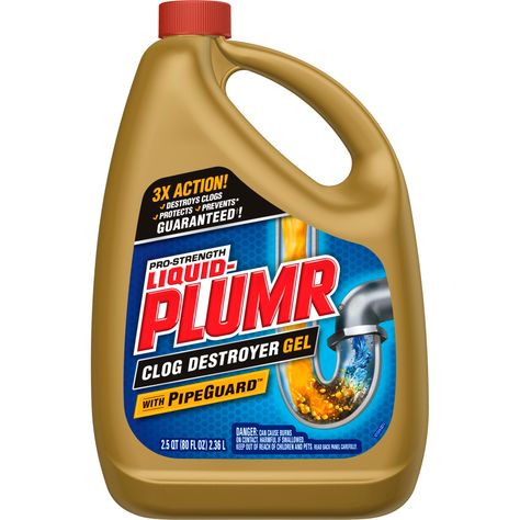 Free 2-day shipping on qualified orders over $35. Buy Liquid-Plumr Pro-Strength Full Clog Destroyer Plus PipeGuard, 80 Ounces at Walmart.com Unclog Sink Drain, Unclog Sink, Slow Drain, Drain Clog Remover, Toilet Bowl Cleaners, Unclog Drain, Drain Cleaners, Drain Pipes, Bathroom Drain