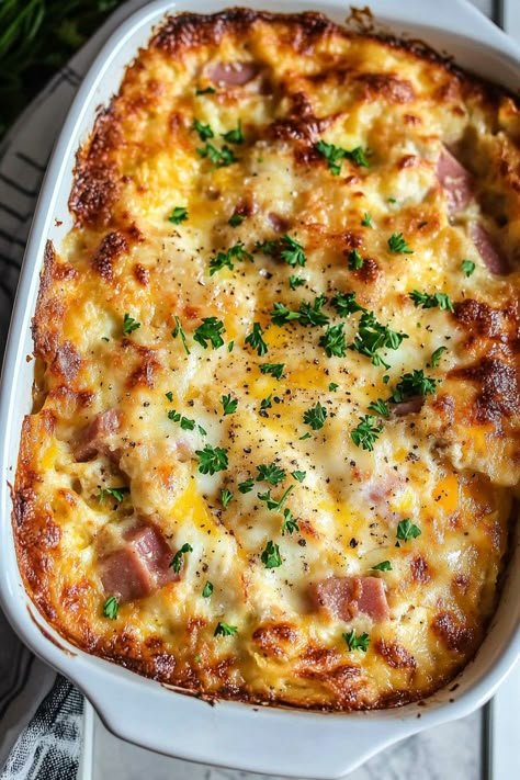 This Ham & Cheddar Breakfast Casserole is a hearty and satisfying dish that combines savory ham, melted Cheddar cheese, and soft, soaked bread in a creamy egg custard. It’s perfect for feeding a crowd at breakfast or brunch, with minimal effort and maximum flavor. Easy to assemble ahead of time, this casserole bakes into a […] Farmers Breakfast Casserole, Farmers Breakfast, Farmers Casserole, Make Ahead Breakfast Casserole, Gratin Potatoes, Breakfast Egg Casserole, Best Breakfast Casserole, Casserole Easy, Potatoes Au Gratin