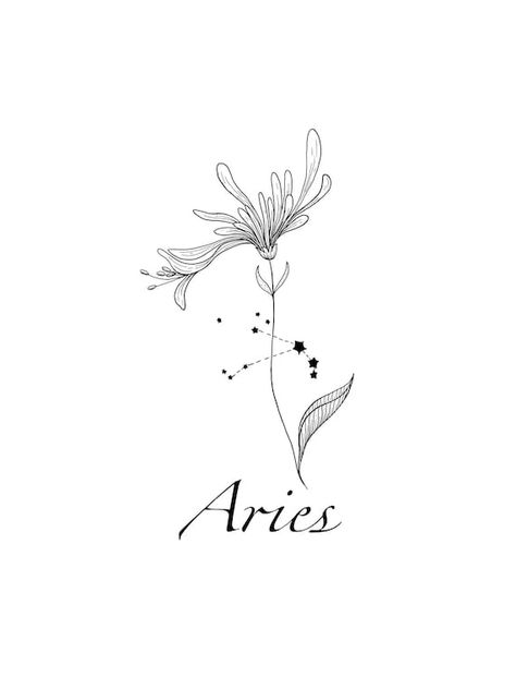 Tattoo Ideas Aries, Aries Flower Tattoo, Aries Flower, Aries Symbol Tattoos, Aries Zodiac Tattoos, Honeysuckle Tattoo, About Aries, Aries Tattoos, Aries Constellation Tattoo