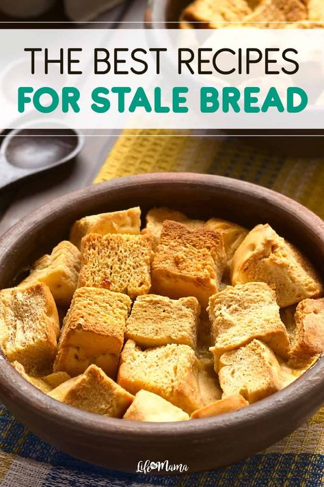 Finding stale bread in your kitchen can be disappointing, but you don't need to throw it out! When you know how to recycle that old bread and turn it into great new recipes, you can save your stale bread and make some new dishes along the way. From croutons to stuffing and bruschetta, check out these recipes. | #lifeasmama #bread #food #recipes #foodhacks What To Do With Old Bread, What To Make With Stale Bread, What To Do With Stale French Bread, What To Do With Stale Bread, Stale Bread Recipes Breakfast, How To Revive Stale Bread, Stale Bread Recipes, Rye Bread Recipes, Perfect Grilled Cheese