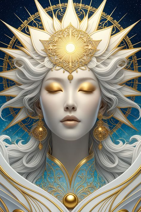 Radiance of Amaterasu 🌞  A captivating depiction of Amaterasu, the Japanese Sun Goddess, enveloped in the enchanting light and soft rays of the morning dawn. Her majestic gaze and traditional attire reflect the spirit of ancient Japanese folklore and her role as the protector of the imperial family and the nation. #Amaterasu #JapaneseMythology #SunGoddess #SpiritOfJapan #Art #Culture #Myths #Sun #Inspiration #BeautyOfJapan Andromeda Mythology, Japanese Sun Goddess, Japanese Goddess, Japanese Sun, Virgin Mary Tattoo, Goddess Quotes, Underwater Portrait, Divine Goddess, Sun Goddess