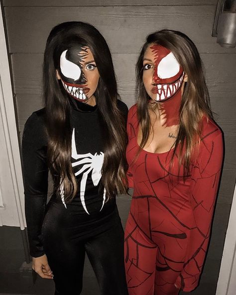 Venom and Carnage Venom Party Ideas, Venom Face Paint, Venom Costume, College Halloween Costumes, Clever Halloween, Popular Costumes, Creepy Halloween Makeup, Halloween Coustumes, Clever Halloween Costumes