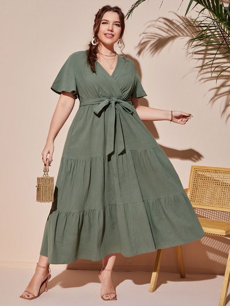 Cotton Dress Plus Size, Green Frocks For Women, Curvy Dress Casual, Normal Frock, Dress For Big Size Woman, A Line Dress Plus Size, Simple Cotton Dress, Dress For Chubby Ladies, Plus Size Modest