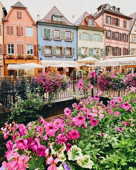 Karina 👣 on Instagram: “I love when little towns are filled with colorful buildings 😍 some of the most colorful villages I’ve seen are in the Alsace region of…” Cute Town Aesthetic, Cute Village, Colorful Village, Cute Town, Colorful Town, Bloxburg Town, Lafayette Square, Colorful Cottage, Colorful Buildings