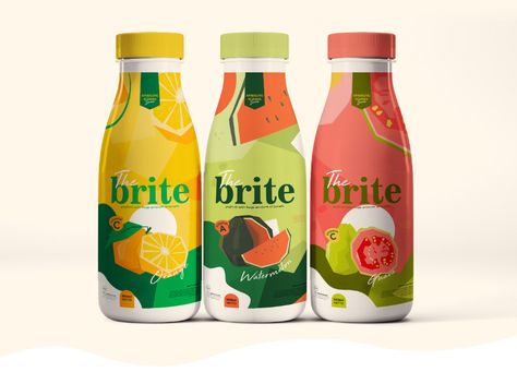 The Brite on Behance Yoghurt Drink Packaging, Fruit Bottle Design, Summer Packaging Design, Drink Packaging Design Bottle, Juice Design Packaging, Kids Juice Packaging, Smoothie Design, Smoothie Packaging, Beverage Packaging Design