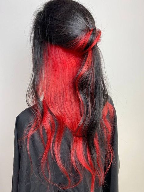 Undercolor Hair, Hair Dyed Underneath, Under Hair Dye, Hidden Hair Color, Black Red Hair, Split Dyed Hair, Hair Color Underneath, Peekaboo Hair, Red Hair Inspo