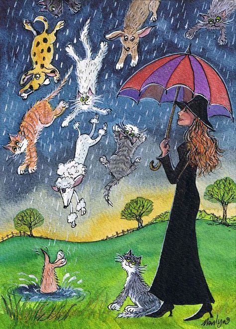 Raining Cats and Dogs  © Marilyn's Miniatures Rain Art, Umbrella Art, Raining Cats And Dogs, Under My Umbrella, Rain Rain, Cats In Art, Paintings I Love, It's Raining, Art Et Illustration