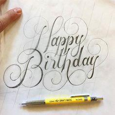 Happy Birthday Hand Lettering, Birthday Calligraphy, Love Calligraphy, Birthday Drawing, Journal Lettering, Alfabet Letters, How To Write Calligraphy, Hand Lettering Fonts, Hand Lettering Alphabet