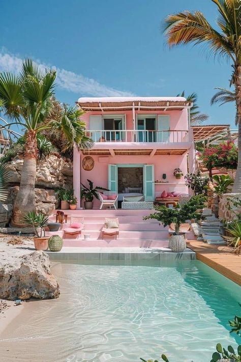 Coastal Pink Aesthetic, Pink Beach House, Beach House Aesthetic, Dream Life House, Dream Beach Houses, Cute House, Dream House Interior, Design Your Dream House, Dream House Exterior