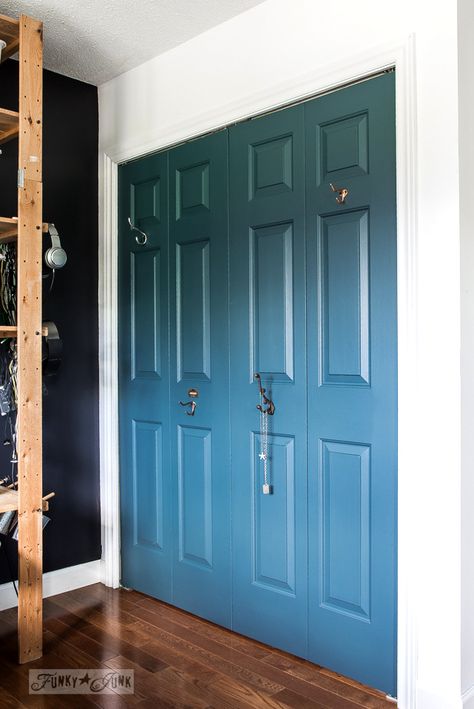 Colored Closet Doors, Blue Closet Doors, Paint Closet Doors, Painted Closet Doors, Blue Closet, Sanctuary House, Painted Closet, Bedroom 2024, Bedroom Tour