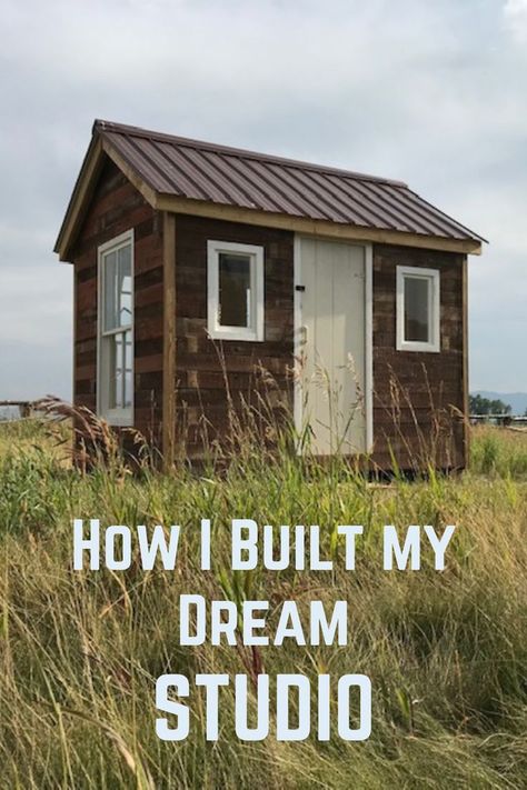 I built my own she shed/art studio using some reclaimed windows and barnwood in Jackson Hole, WY. I show you all the steps with pics of construction. It truly is my dream art studio and a great place to be productive and creative, and that's because I was able to build it specifically for my needs. #sheshed #artstudio #DIYsheshed Shed Art Studio, Dream Art Studio, She Shed Art Studio, She Shed Studio, Diy She Shed, Reclaimed Windows, Studio Shed, Diy Tiny House, Dream Studio