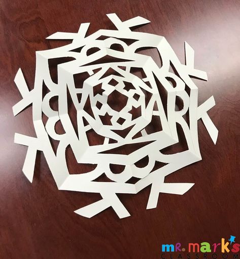 Create Names in Snowflakes!  Let Mr. Mark show you how! | Mr. Mark's Classroom #KidMin #FunSnowActivitiy #MrMarksClassroom January Activities, Summer Boredom, Create Name, Paper Snowflakes, Art Workshop, Triangle Shape, Paper Cut, Facebook Twitter, Holiday Crafts