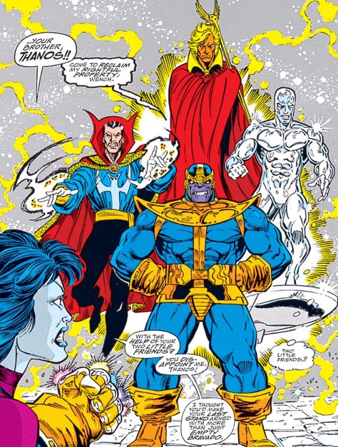 Warlock, Doctor Strange, Silver Surfer & Thanos vs Nebula Infinity Gauntlet Comic, Marvel Thanos, Jim Starlin, Superhero Images, Adam Warlock, The Infinity Gauntlet, Infinity Gauntlet, Thanos Marvel, Comic Characters