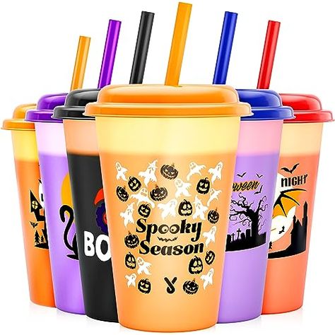 Cups With Lids And Straws, Color Changing Cups, Halloween Gift Baskets, Halloween Color, Halloween Cups, Reusable Tumbler, Reusable Cups, Kids Cups, Halloween Party Diy