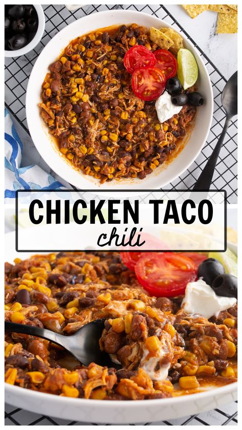 Chicken Taco Chili Crockpot, Taco Chilli, Chili Crock Pot, Chicken Taco Chili, Chili Crockpot, Dinners Ideas, Taco Chicken, Taco Chili, Easy Shredded Chicken