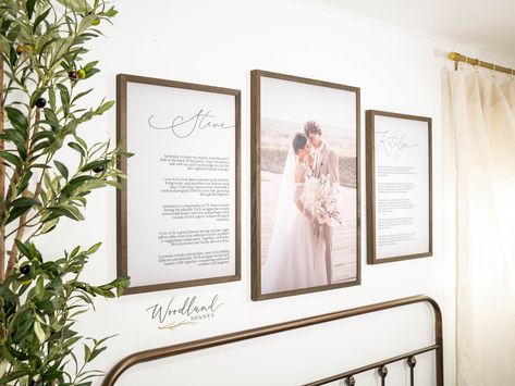 Printed Wedding Vows, Wedding Vow, Above Bed Decor Wedding Vows As Decor, Wedding Pictures Framed On The Wall Master Bedrooms, Wedding Vows Above Bed, Wedding Photos Over Bed, Wedding Photo Above Bed, Vows Decoration, Wedding Vows Framed, Vows Above Bed, Wedding Photo Decor Home