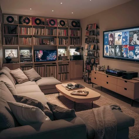 9 Home Decoration Ideas for Husband's Room - ostrali.com Rec Room Design Ideas, Small Family Game Room, Basement Theatre Room Ideas, Geek Apartment, Gamer Living Room Ideas, Man Game Room, Geek Living Room, Nerdy Living Room, Movie Living Room