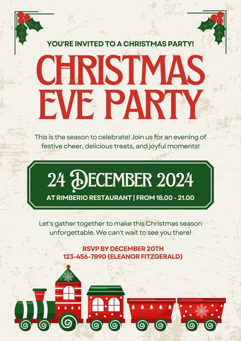 Get ready to celebrate the season with our Red and Green Modern Christmas Party Poster! Featuring a vibrant design and clear details, it's the perfect way to invite everyone to join the festive fun and make unforgettable holiday memories. Christmas Festival Poster, Modern Christmas Party, Holiday Posters, St Lucy, Christmas Party Poster, Christmas Main, Christmas Template, St Anthony, Event Poster Design