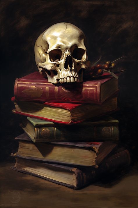 skull, book, oil painting, dark academia, dark academia decor Skull Painting, Pop Art Painting, A Skull, Painting Still Life, Artist Life, Unframed Art, Skull Art, Still Life Painting, Framed Canvas Prints