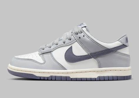 Nike Dunk Low GS "Grey/Sail" FB9109-101 | SneakerNews.com Mens Grey Shoes, Sail Shade, Jordan Low, Sneaker Games, Grey Sneakers, Nike Dunk Low, Dunk Low, Nike Dunk, Sneakers Shoes