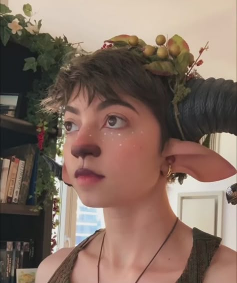 Satyr Makeup, Faun Oc, Real Life Drawing References, Female Faun, Lamb Character, Percy Jackson Costume, Faun Makeup, Faun Cosplay, Real Life Drawing